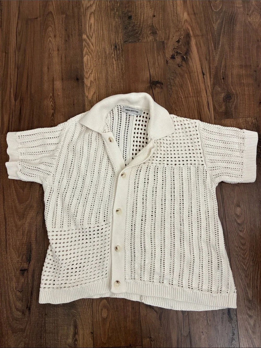 Urban Outfitters Cream Open-Knit Short Sleeve Cardigan
